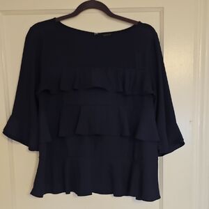 Ann Taylor Midnight Blue Ruffle Blouse